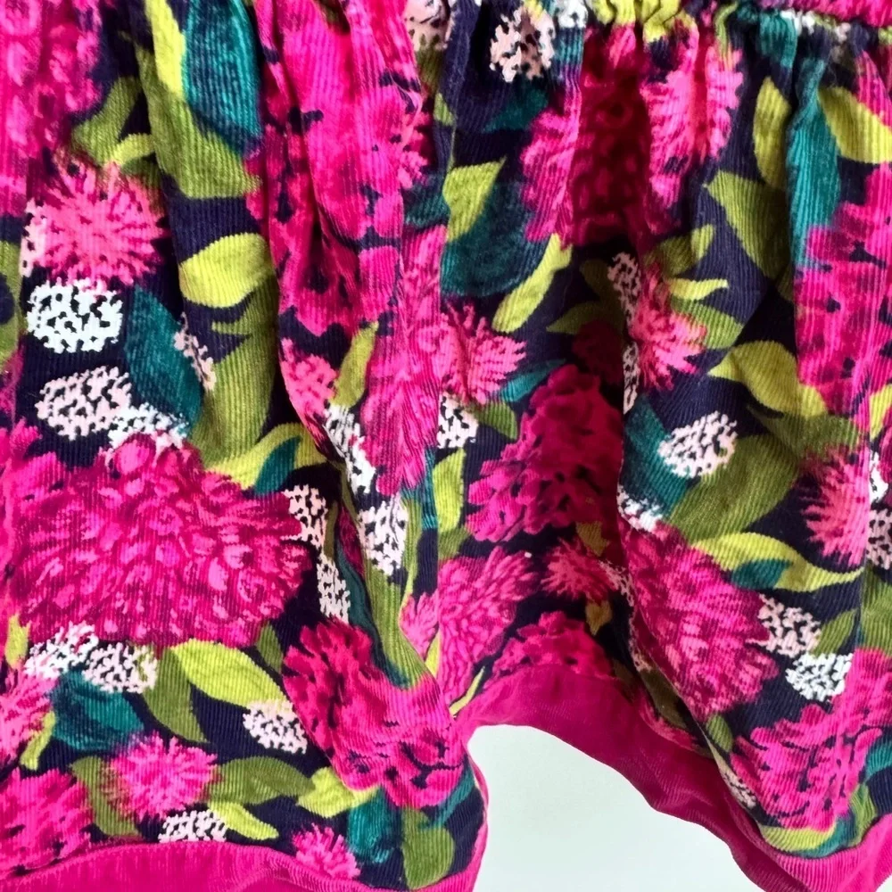 Gymboree 4T Girls Vibrant Pink and Green Floral Corduroy Short Sleeve Dress